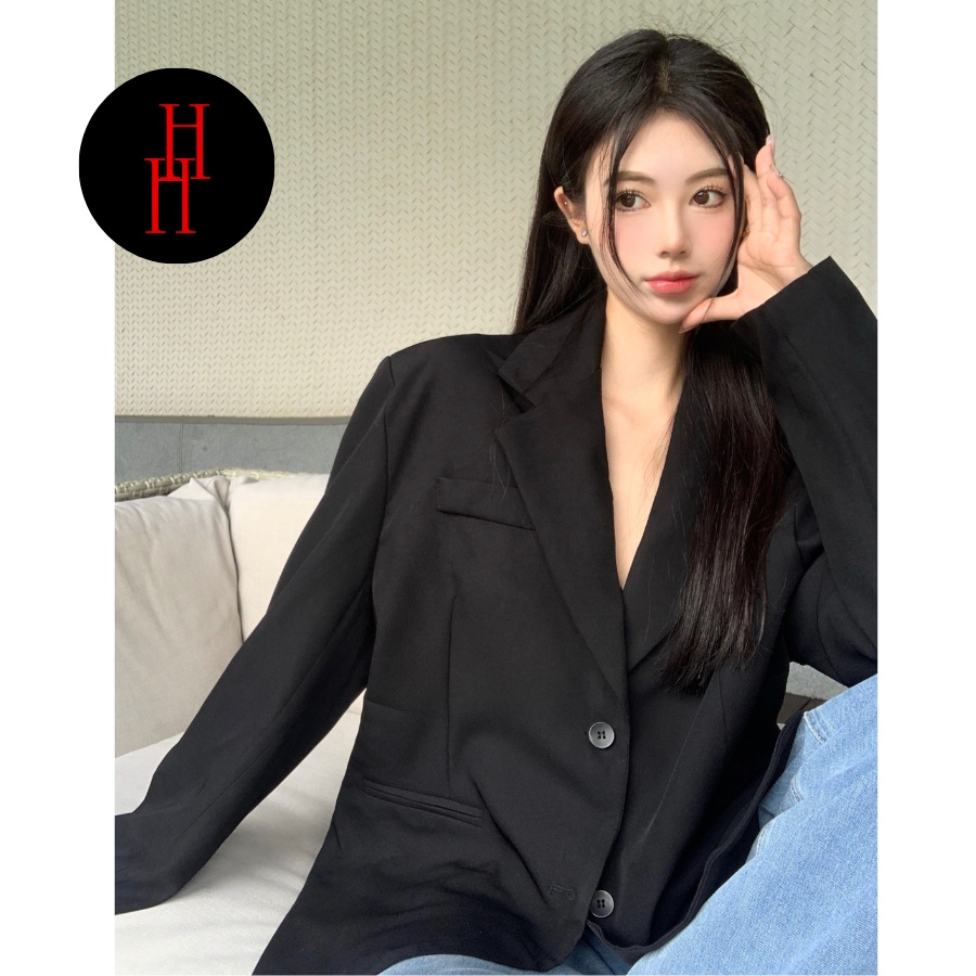 Áo blazer basic trắng đen HAK08 Hỉn Hỉn Store