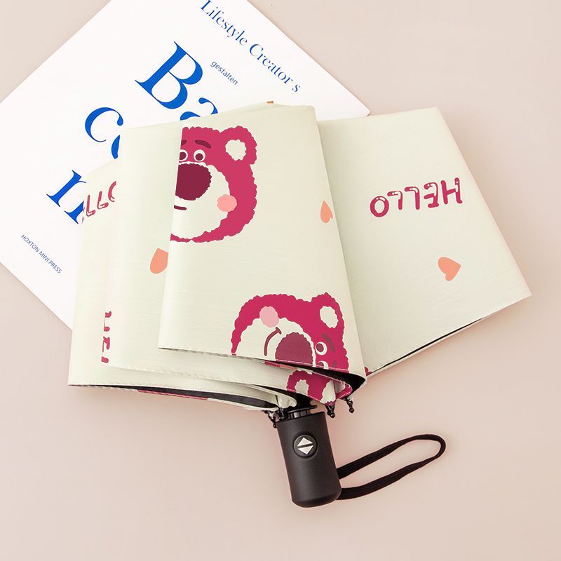 Dù Gấp Tự Động Chống Nắng Mưa Họa Tiết Gấu Dâu Tây Dễ Thương Phong Cách Hàn Quốc 1YOZ