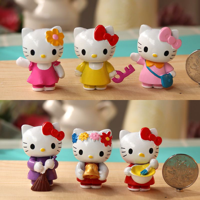 SANRIO Set 6 mô hình mèo Hello Kitty trang trí bánh kem