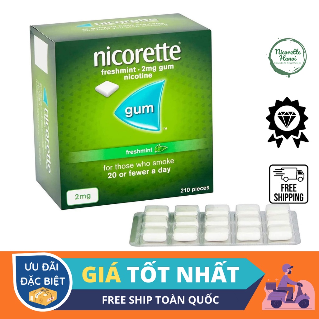 Kẹo cai thuốc_lá Nicorette Gum 2mg-210 viên-Siêu hiệu quả