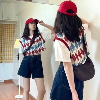 Set áo thun sát nách và quần short denim phong cách preppy cho bé gái