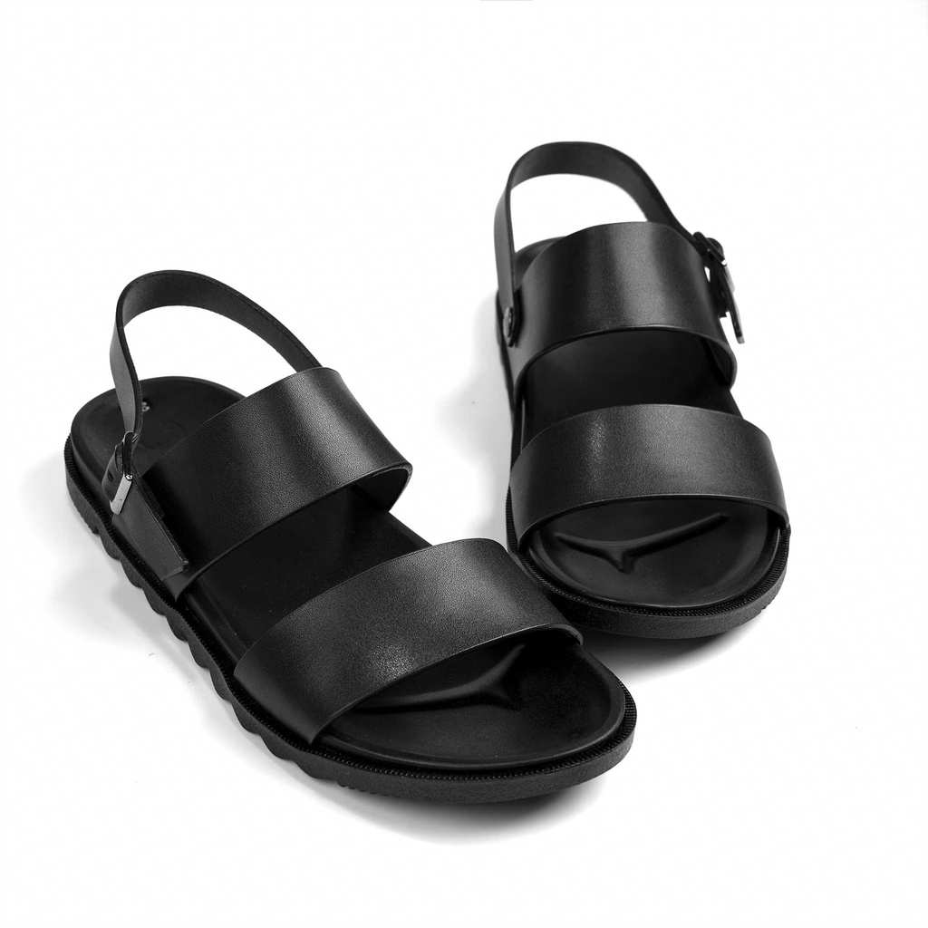 Dép xăng-đan sandal nam quai ngang slipper Pathon da Microfiber và đế 2 lớp màu đen mẫu SD93