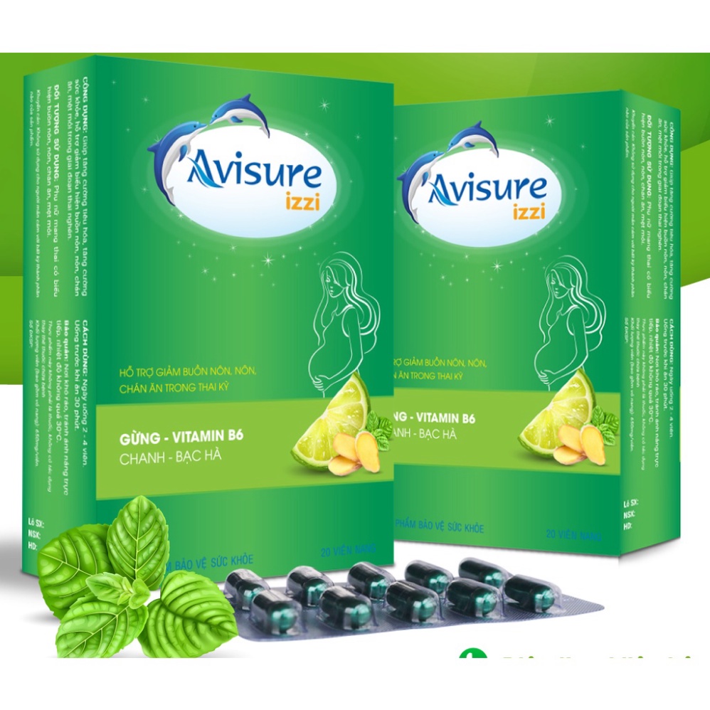 AVISURE IZZI – Hỗ trợ giảm tình trạng ốm nghén ở phụ nữ mang thai, giảm buồn nôn, nôn, chán ăn (20 v