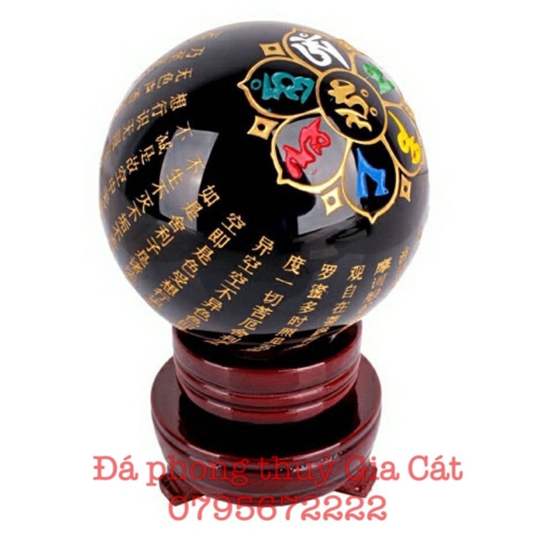 Bi cầu khắc chú đại bi đá đen onyx 10cm kiểm định