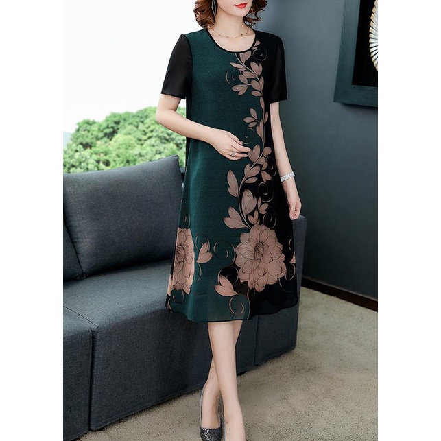 GOTI –  Đầm Suông Trung Niên Cao Cấp Dáng Chữ A Voan 2 Lớp Che Bụng Cho Người Mập, Nhiều Size 3309 3318