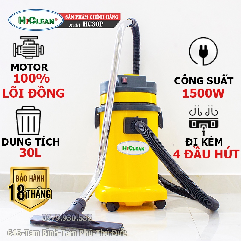 Máy hút bụi công nghiệp Hiclean HC30 - 30 lít - Hút khô và ướt