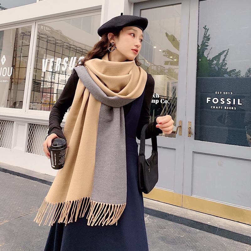 KHĂN CHOÀNG TRƠN MÀU VẢI DẠ LEN LÔNG CỪU HAI MẶT HAI MÀU SANG CHẢNH