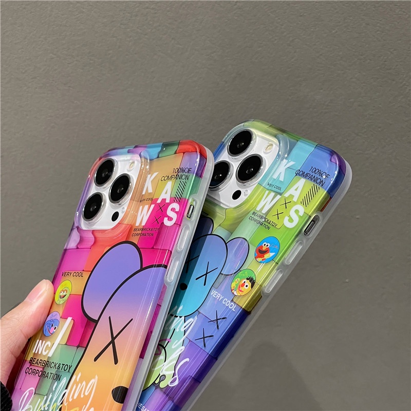 Ốp Điện Thoại Hình Gấu kaws Màu gradient Cho iphone 15 14 13 12 11 pro max iphone11