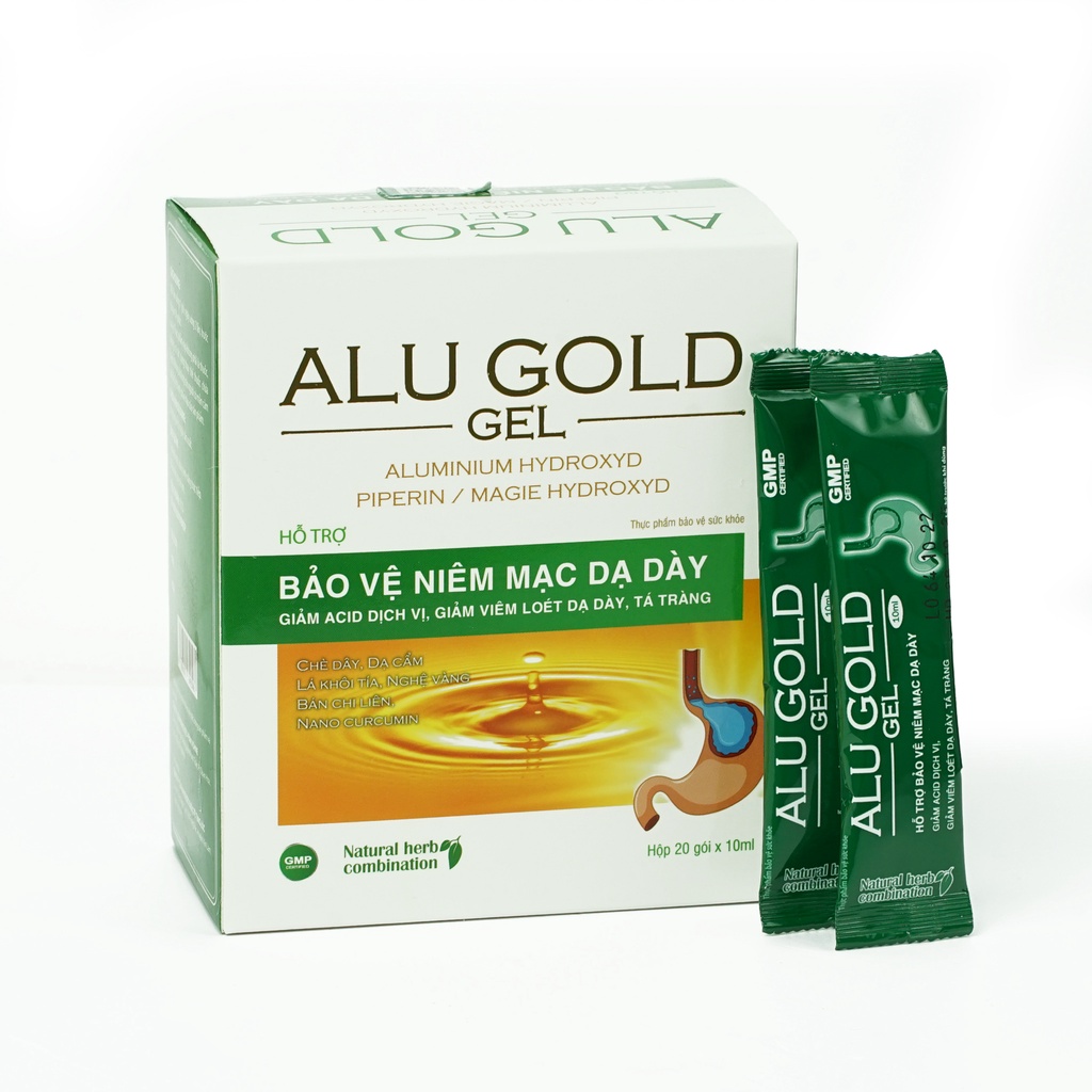 Gel Alu Gold Vshine hỗ trợ bảo vệ niêm mạc dạ dày Hộp 20 gói