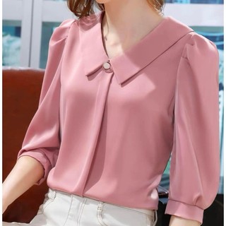  Áo Sơ Mi trung niên nữ U30 U40 U50,Áo Kiểu chiffon Tay Ngắn Dáng Rộng HT _ Thời Trang Trung Niên 
