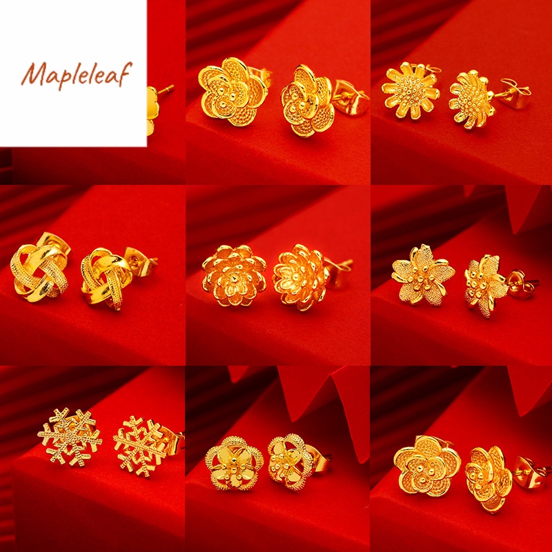 Bông tai hoa vàng cầm đồ vàng 18K dành cho nữ Bông tai bông tuyết vàng 18K