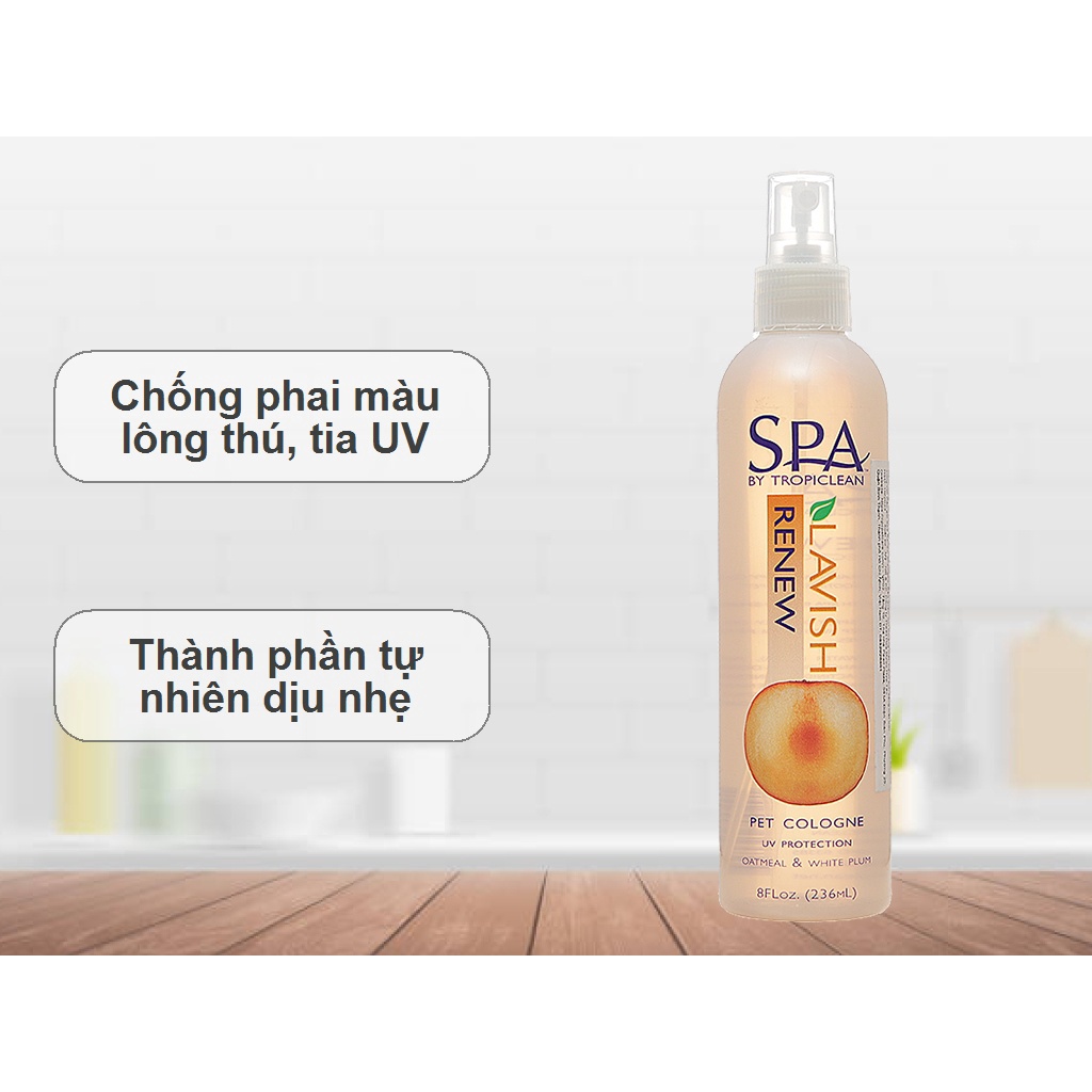 Xịt dưỡng lông - nước hoa cho chó mèo Tropiclean nước hoa tự nhiên spa cao cấp chai 236ml