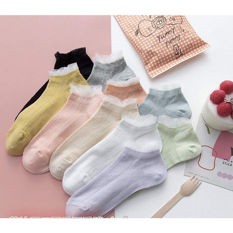 Set 10 đôi vớ ngắn 10 màu ren cổ
