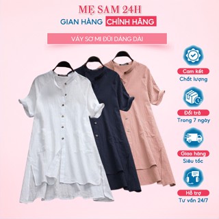 Váy sơ mi đũi nữ dáng dài Mẹ Sam 24h form dài rộng giấu quần che khuyết điểm cực tốt SMH.35