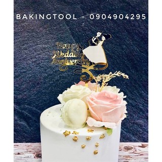 Topper mica Anniversary Cô dâu chú rể