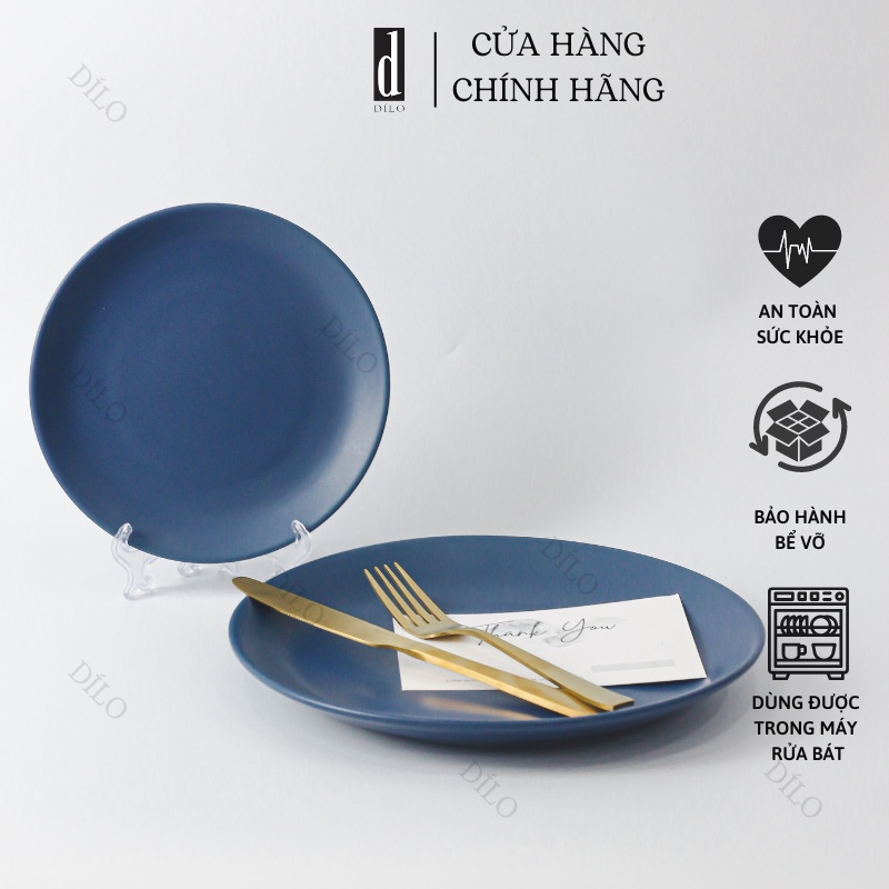 Đĩa sứ tròn cạn xanh navy 19 và 26cm - Dĩa phẳng đa năng trang trí Dílo - Vỡ 1 đổi 1