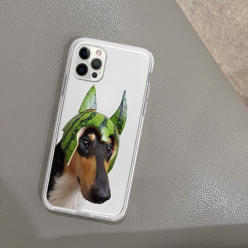 Ốp iphone cạnh vuông chó dưa hấu mũi dài ngộ nghĩnh cho 6/6splus/7/7plus/8/8plus/x/xr/xs/11/12/13/14/pro/max