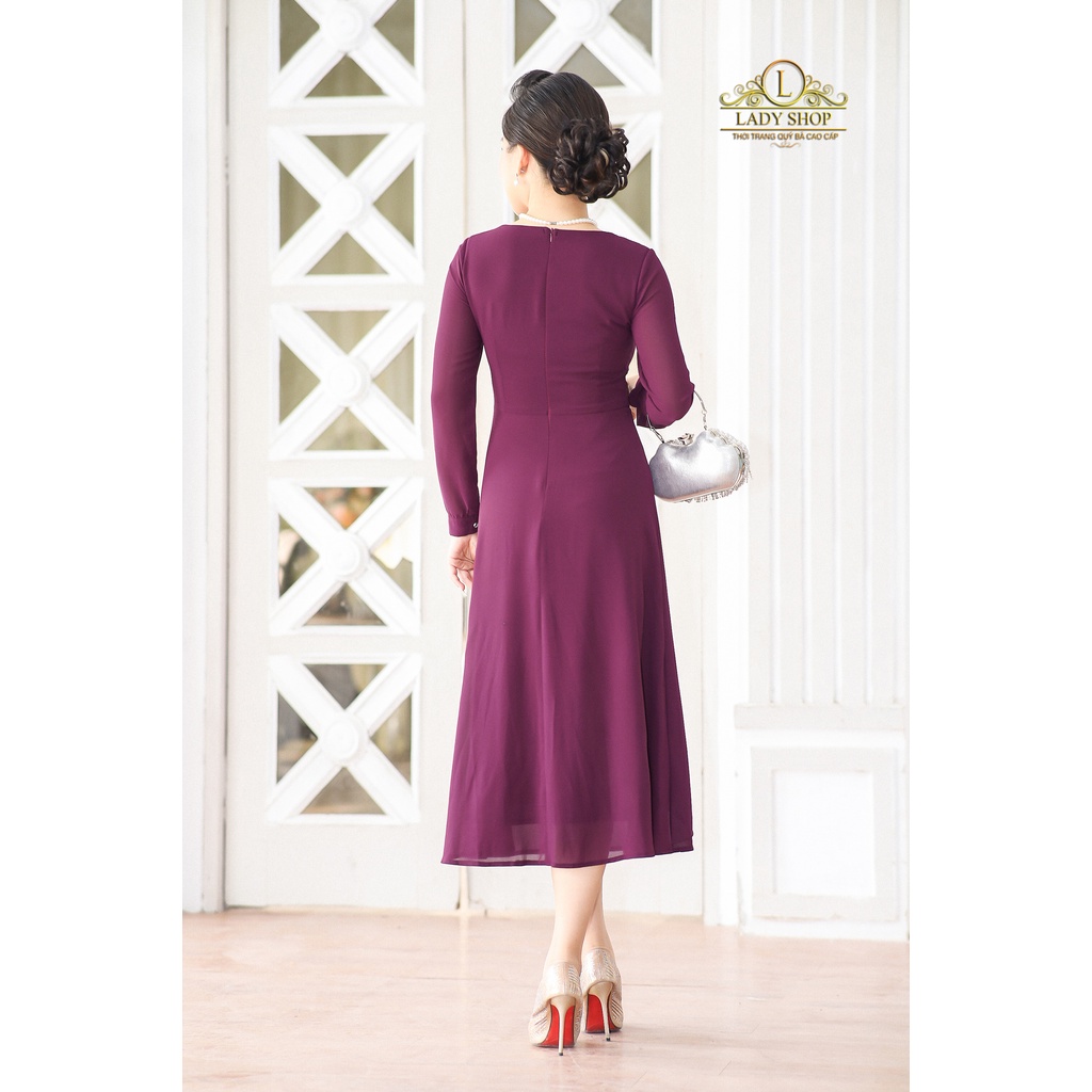 Đầm voan phối tà viền đai Ladyshop thời trang trung niên cao cấp T35