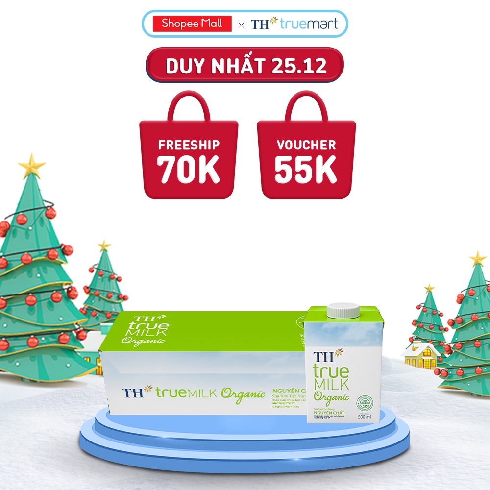 Thùng 12 hộp sữa tươi hữu cơ TH True Milk Organic 500ml (500ml x 12)
