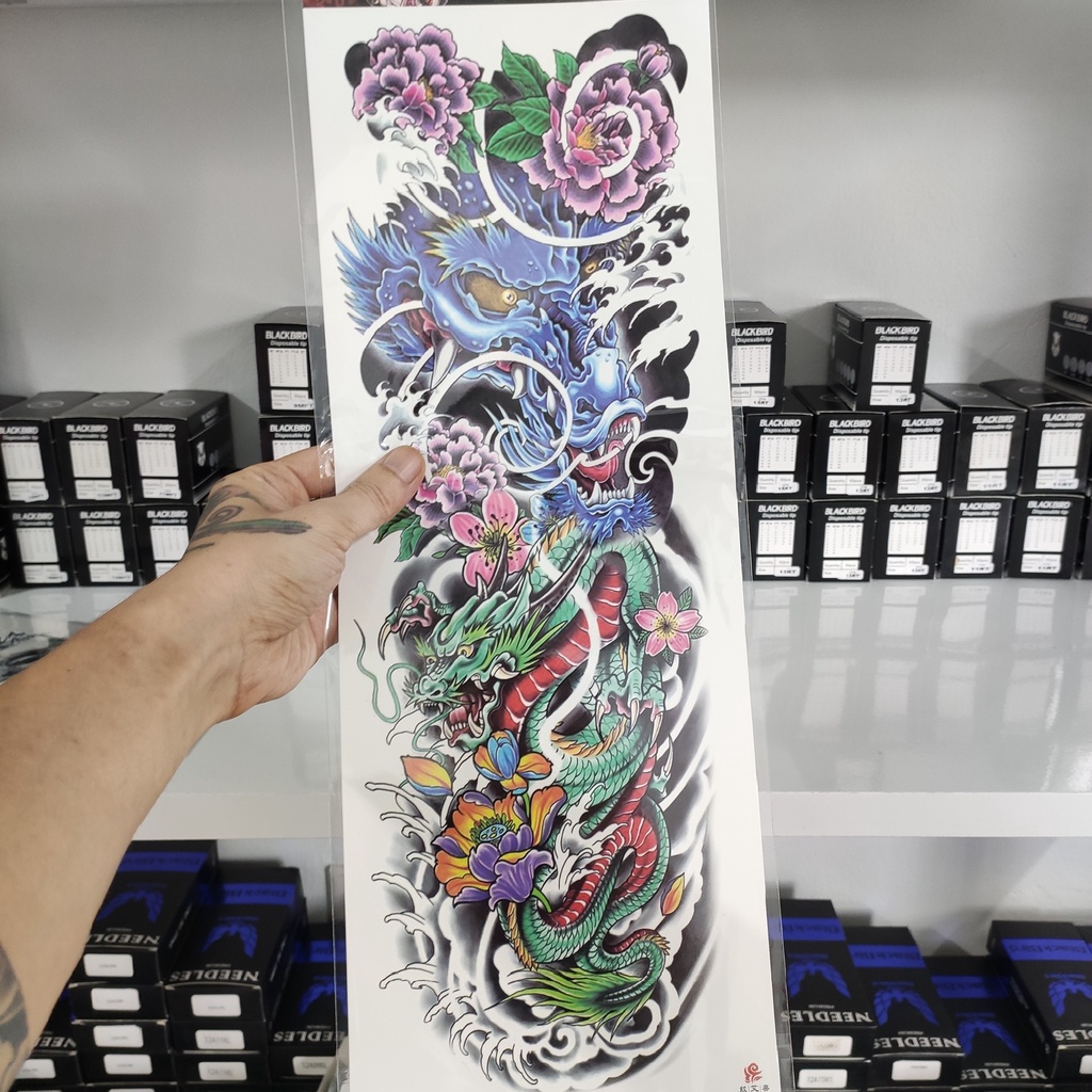 Hình Xăm Dán 170x480mm Full Tay , Nửa Lưng Chống Nước