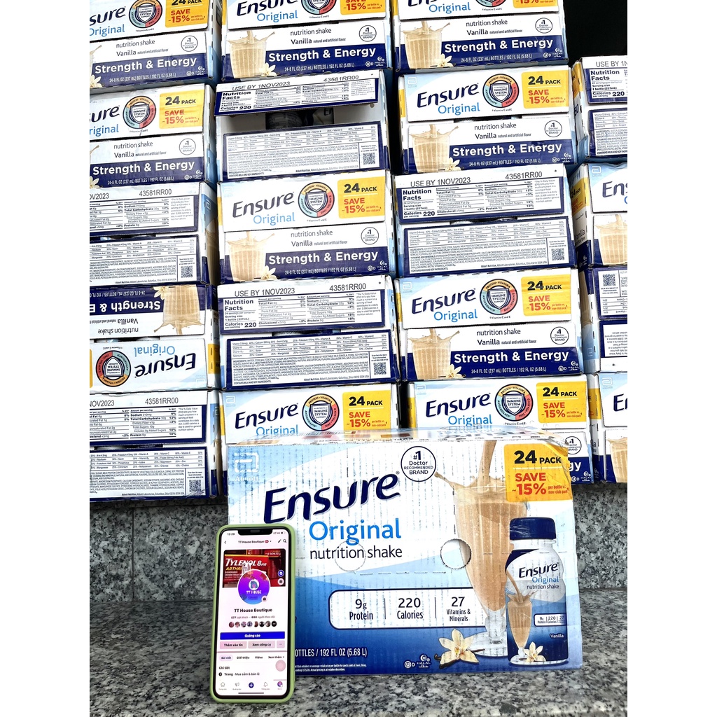 Sữa Ensure nước hương Vani Ensure Original Vanilla 237ml Thùng 24 chai của Mỹ