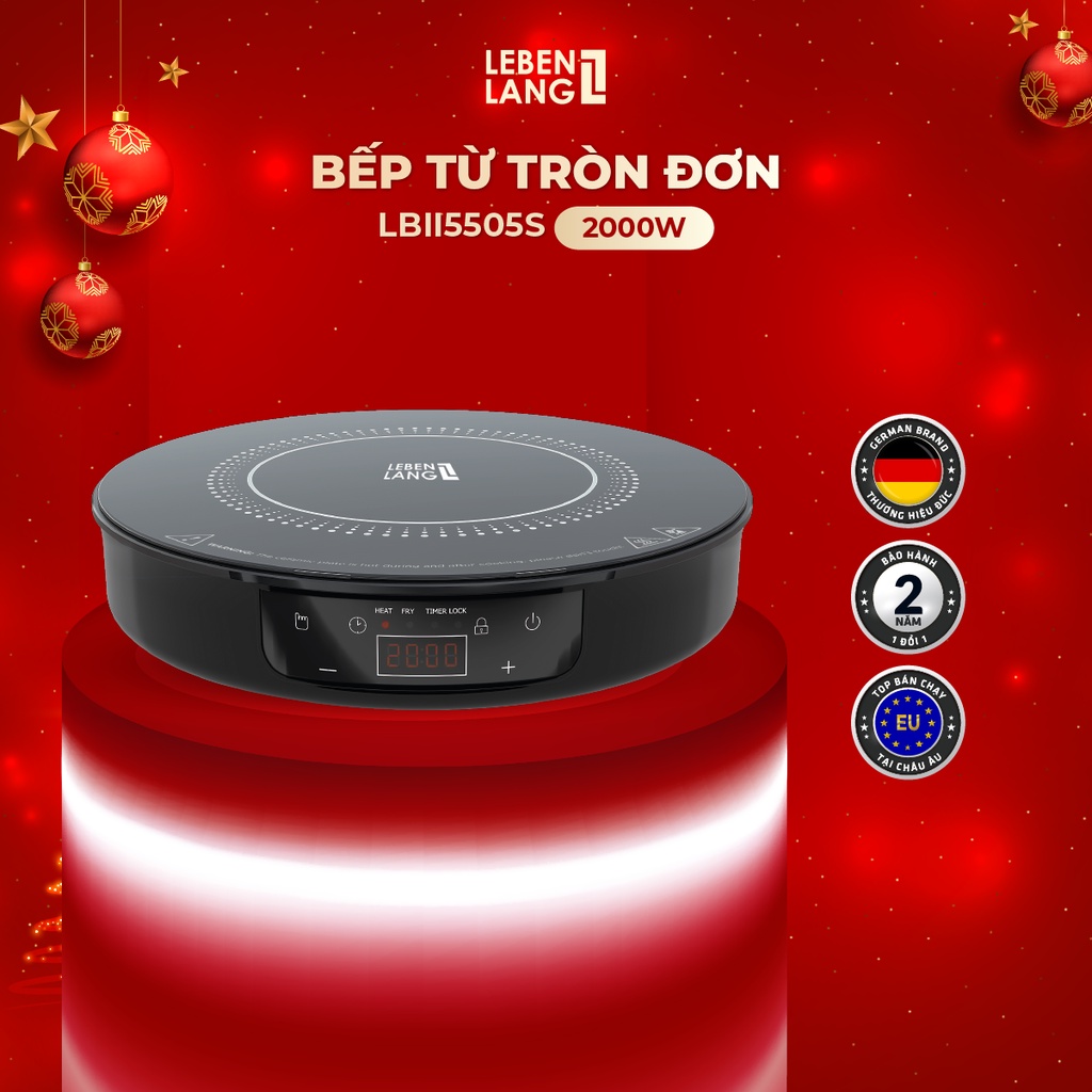 Bếp từ đơn LEBENLANG LBII5505 mặt kính chịu lực, có chức năng hẹn giờ, cài đặt thời gian nấu, công suất 2000W