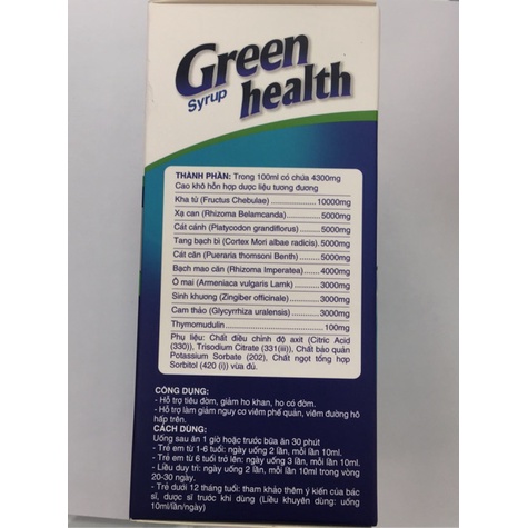 Siro ho, long đờm Green Health. Kha tử hàm lượng cao
