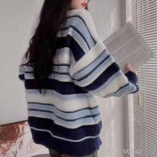 áo len sọc ngang dáng dài