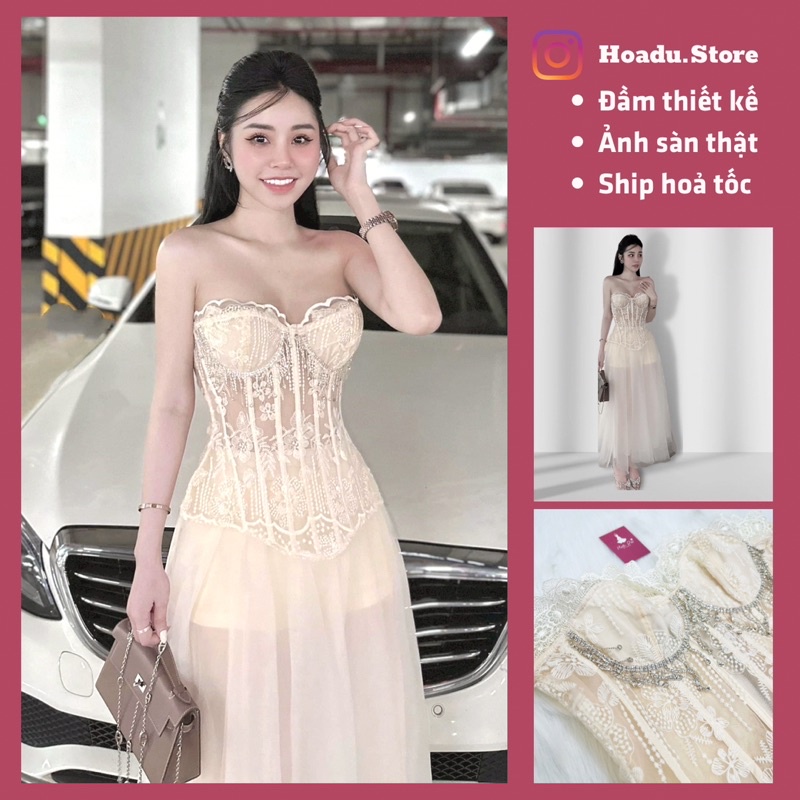 Set cao cấp Áo Ren kết đá cúp ngực ôm Body+ chân váy xoè công chúa form dài quyến rũ