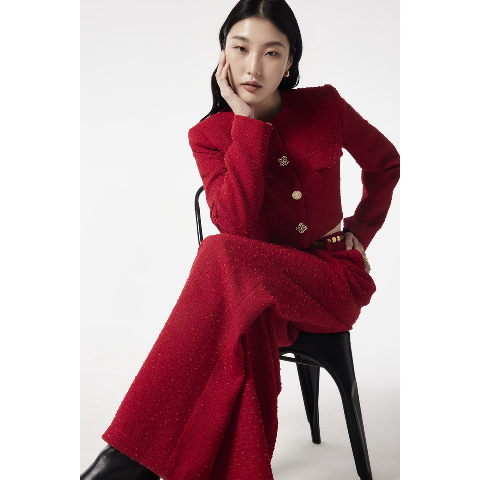 Áo vest blazer croptop ÀTOUS DAKOTA chất liệu cao cấp phối màu đỏ hiện đại sang trọng thời thượng