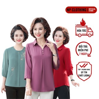 Áo Trung Niên Nữ Bigsize, Mẫu Sơ Mi Kiểu Trung Niên Tay Lỡ Form Rộng Cho Mẹ, Thời Trang NP CLOTHING