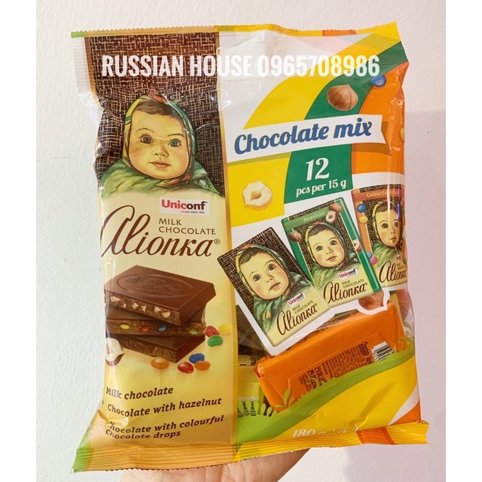 Kẹo socola Alenka Nga Mix 3 vị( thanh nhỏ 15g)