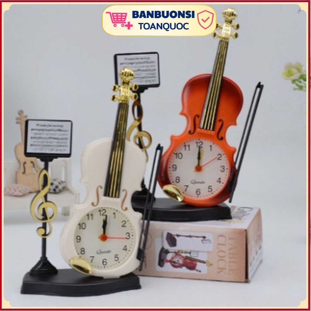 Đồng Hồ Decor 🌺𝐁𝐀𝐍𝐁𝐔𝐎𝐍𝐒𝐈𝐓𝐎𝐀𝐍𝐐𝐔𝐎𝐂🌺 Đồng Hồ Báo Thức Để Bàn Hình Dáng Cây Đàn Violin Cổ Điển Sang Chảnh