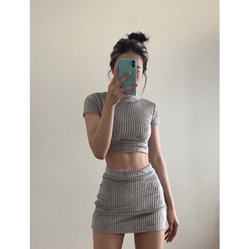Set croptop nhung tăm hàng thiết kế cao cấp siêu đẹp