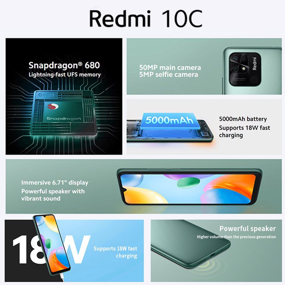 Điện thoại Xiaomi Redmi 10C - Hàng Chính Hãng, mới 100%, Bảo hành 18 tháng