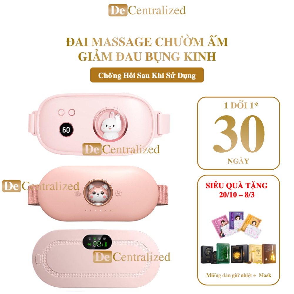 Máy chườm nóng giảm đau bụng kinh đau lưng, Đai massage ấm giảm mỡ bụng giảm cân nữ sạc pin cao cấp