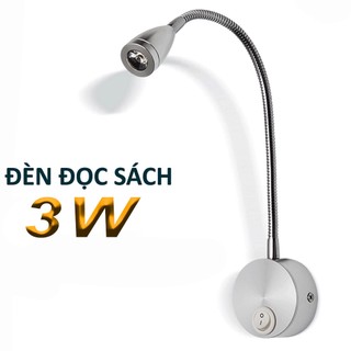Đèn Led đọc sách gắn tường 3W, Ánh sáng vàng chiếu rọi điểm, Thân đèn Kim loại uốn 360°