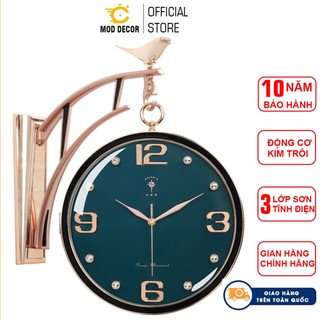 Đồng hồ treo tường trang trí 2 mặt mod decor én vàng mặt xanh mã 2222-2