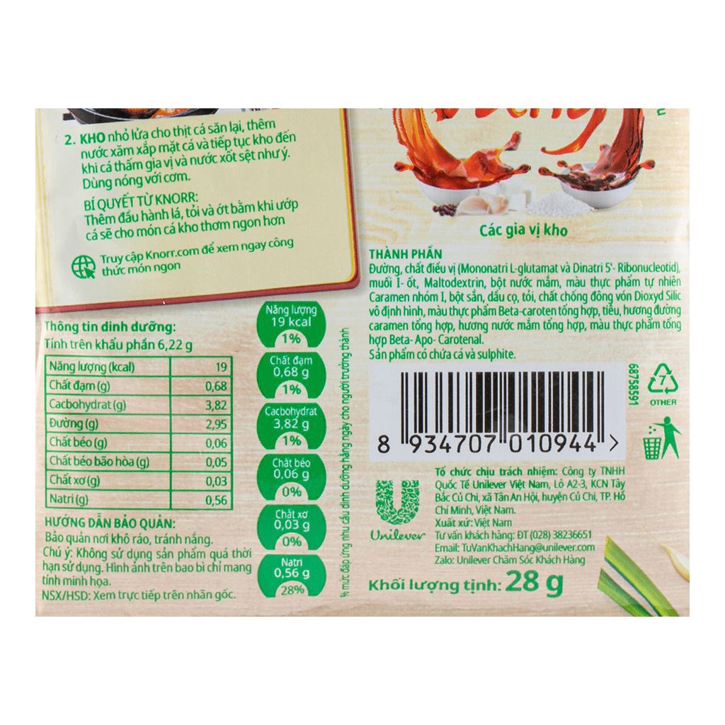 Combo 5 gói  gia vị kho cá Knorr hoàn chỉnh.