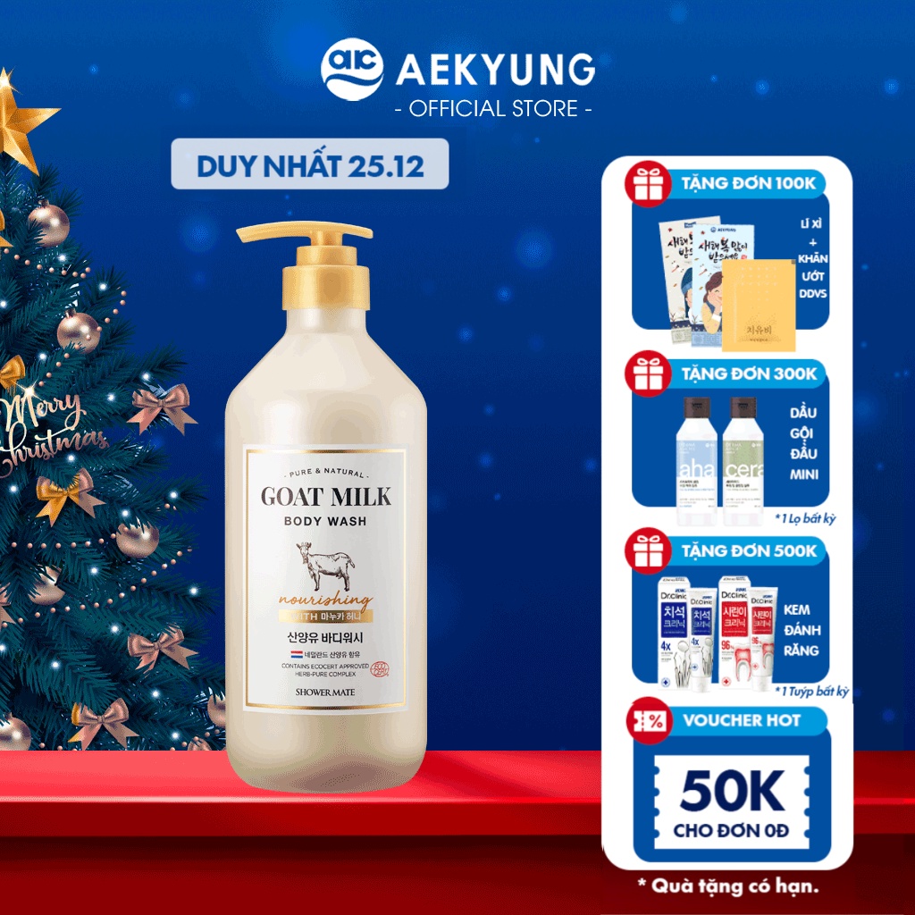 Sữa tắm dê dưỡng ẩm sâu Shower Mate Goat Milk bổ sung selen chống oxy hoá, cho làn da mềm mịn hương mật ong 800ml