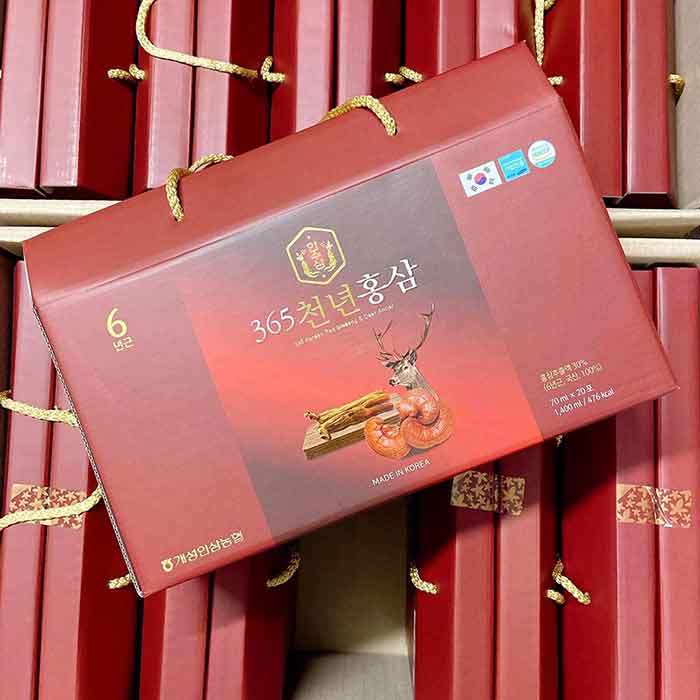 Nước Hồng Sâm Linh Chi Nhung Hươu 365 Hàn Quốc Hộp 20 gói x 70ml, Tăng Cường Sức Khỏe Và Hệ Miễn Dịch