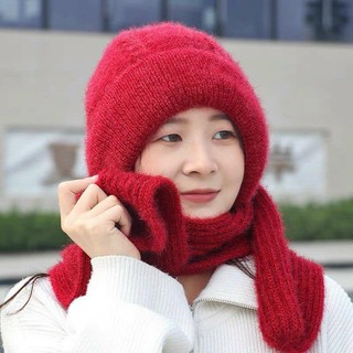 Set khăn liền mũ len ấm áp cho nữ