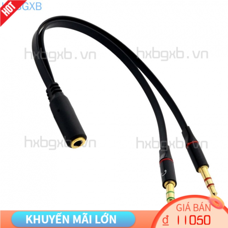 Cáp chuyển đổi âm thanh chữ Y từ 2 đầu đực sang 1 đầu cái 3.5mm