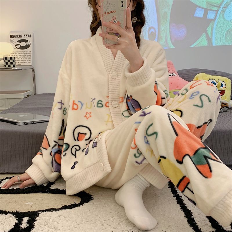 Đồ ngủ nhung san hô thu đông dày dặn flannel