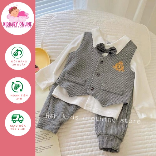 Bộ gile 3 chi tiết kèm nơ cho bé trai từ 7-18kg diện Lễ, Tết- Bộ gile bé trai- Bộ gile bé trai 8-18kg Kidbabyonline K169