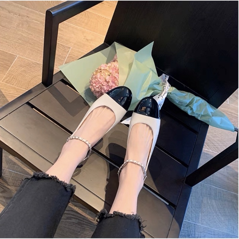 Giày búp bê Cha.nel dây xích NMINESTORE hàng FULLBOX LOGO