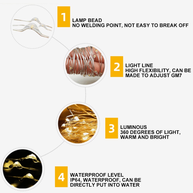 Dây Đèn Led 20m Trang Trí Năm Mới / Giáng Sinh Sử Dụng Năng Lượng Mặt Trời