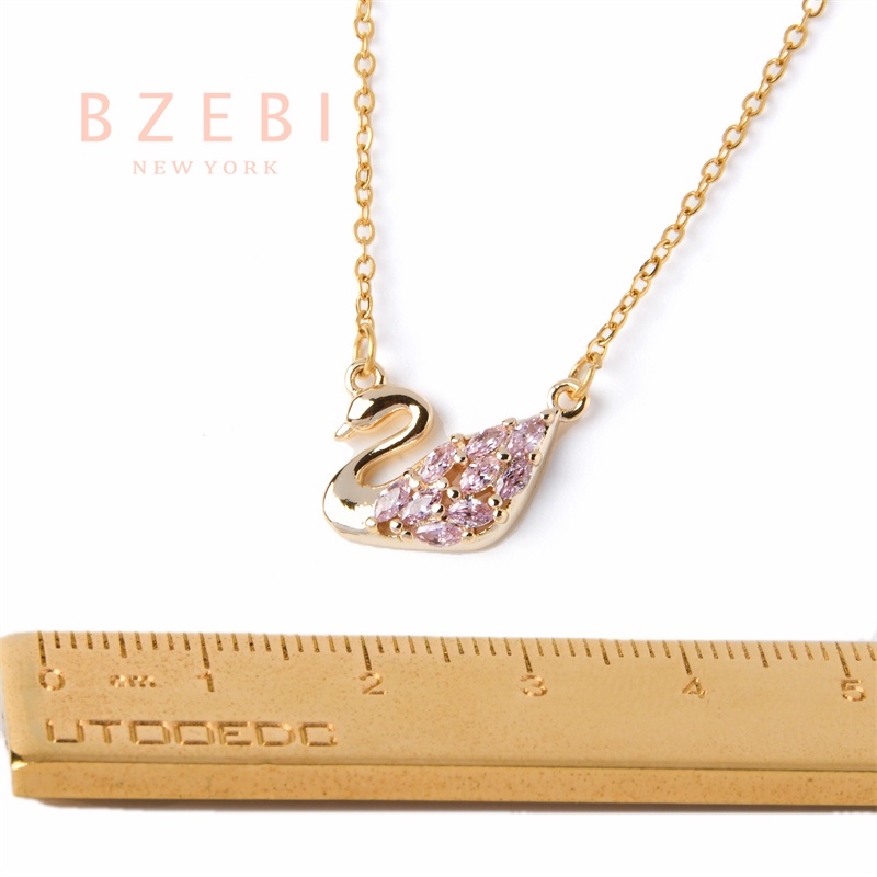 BZEBI Hoa Hồng Vàng 18K Kim Cương Swarovski Thiên Nga Mặt Dây Chuyền Vòng Cổ Thời Trang Phụ Kiện Cho Nữ 830n