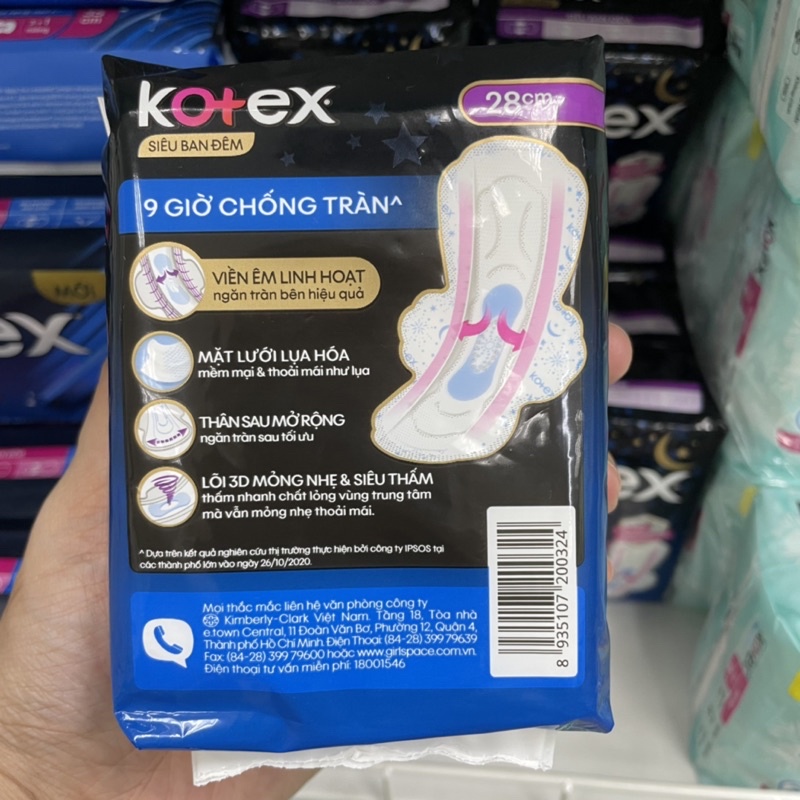 (Hoả tốc HCM) Gói 4 miếng - Băng vệ sinh Kotex Siêu Ban đêm 28cm Siêu Mỏng Cánh