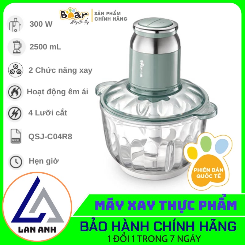 Máy Xay Thực Phẩm Đa Năng Bear QSJ C04R8S Máy Xay Thịt Đa Năng 350W Với Cối Xay Thủy Tinh 2.5 Lít